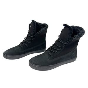 Timberland Black Suede Faux Fur LaceUp High Top Fold Down Light Sneaker Boot 8.5